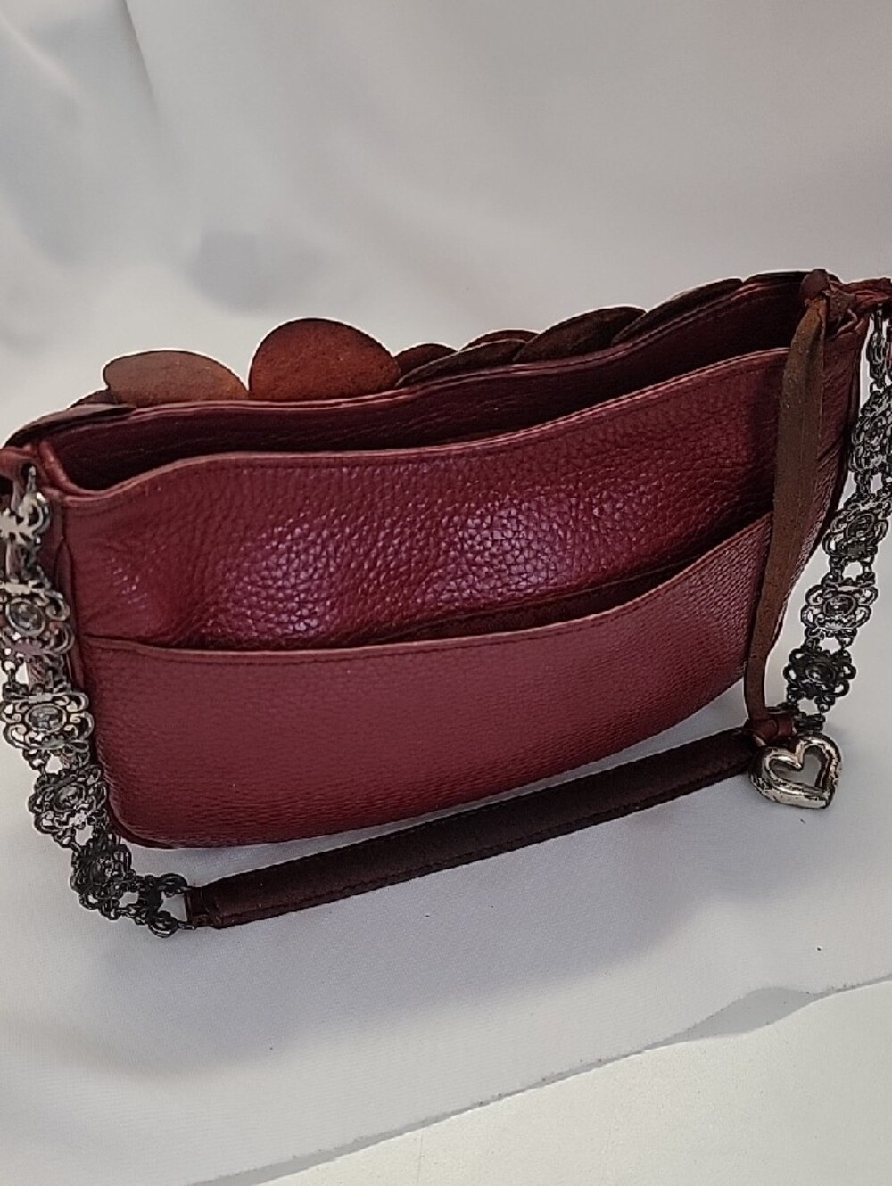 Red leather Brighton Rosalie handbag 3D flower petals - Picture 3 of 9